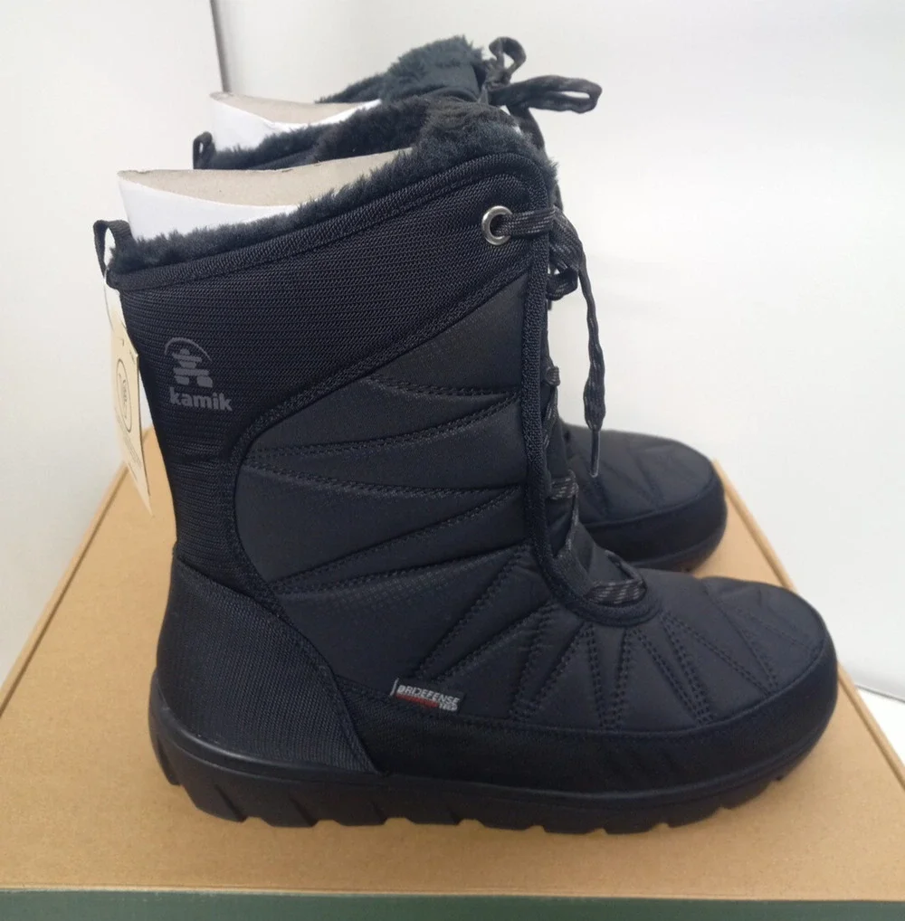 Kamik Hannah BLACK Pull On Waterproof Mid-Calf Snow Boots Womens Sz 10